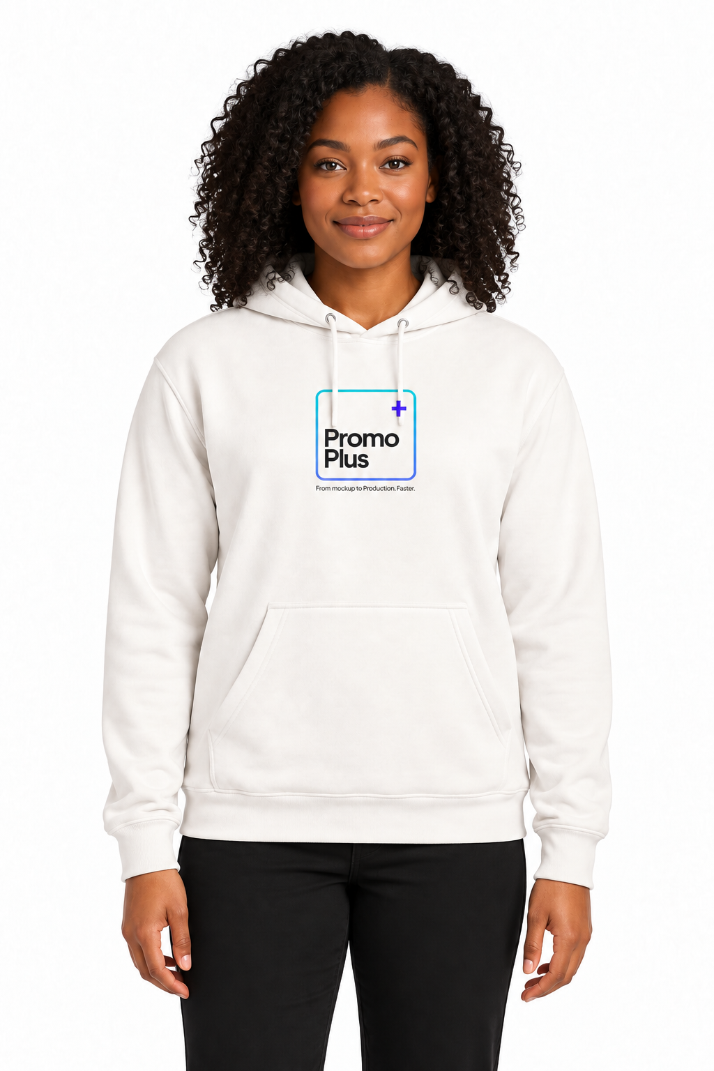 Branded PromoPlus hoodie mockup under client review