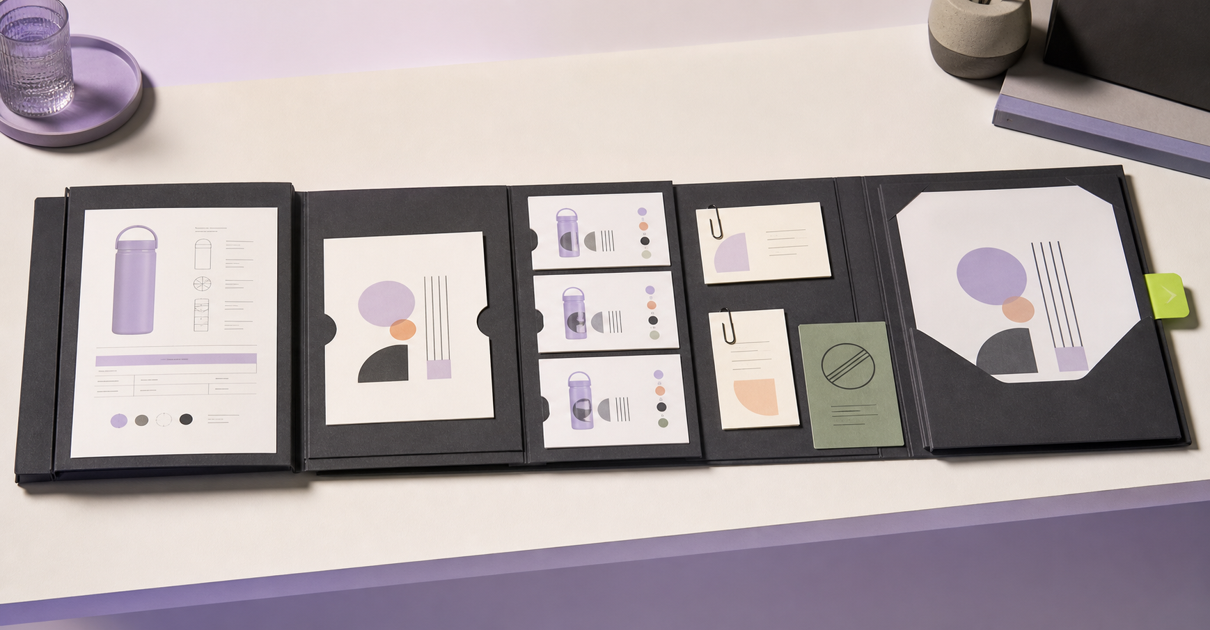 An organized project archive showing product information, artwork versions, notes, approval, and production output