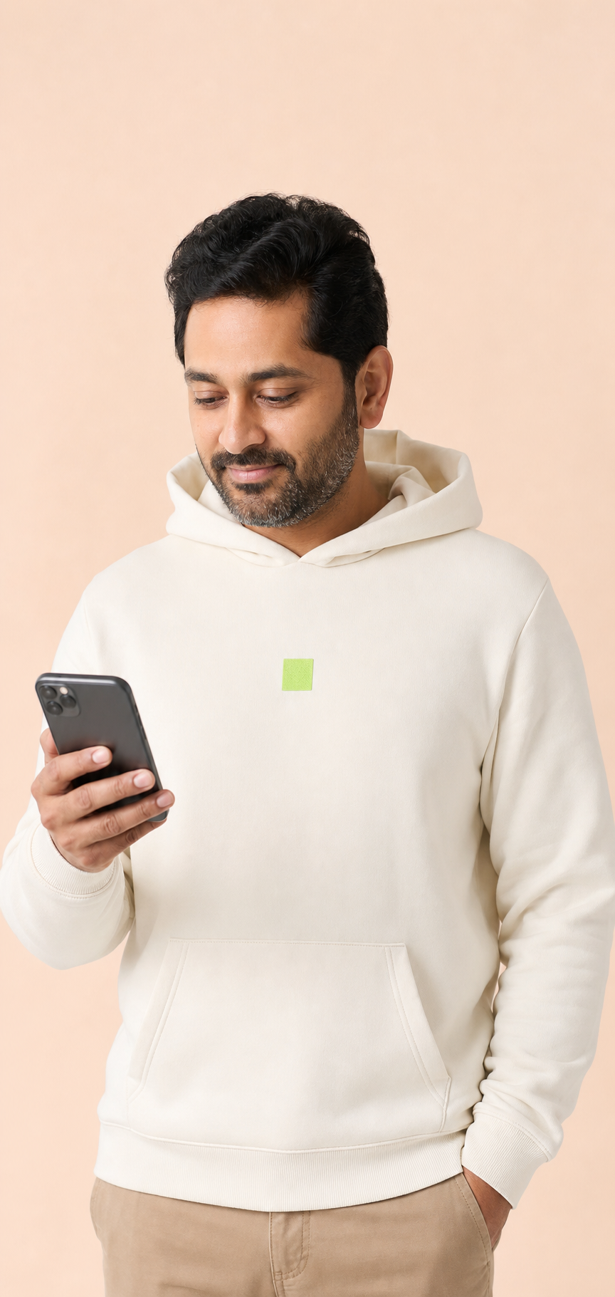 Client reviewer checking the approved hoodie version