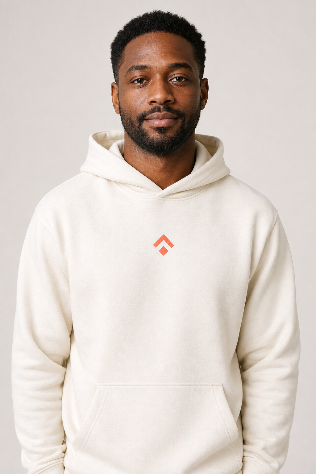 Model wearing the configured cream hoodie